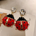2503199 Red Ladybug Rhinestone Earrings (Sterling Silver Needle)