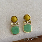 Blue Square Pendant Earrings
