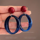 Red Bead Dark Blue Hollow Circle Earrings ES21484-1