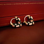 17#Earrings-Black-Love Heart (Real Gold Plating)