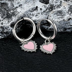 Steel Color Love Pink Oil / 2*10/9.9 * 10.1mm Pink Love Heart