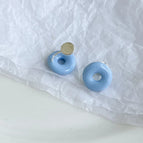 Sky Blue Donut Thick Copper Plated Real Gold Mosquito Coil Clip-on Earrings