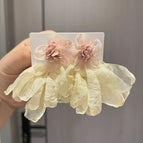 Sweet Fabric Flower Tassel Chiffon Petal Earrings
