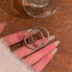 48#Super shiny silver circle earrings