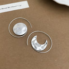 Silver Vintage Sun and Moon / Copper Ear Hooks