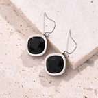 16.5x14.5mm (Needle Thickness:0.8mm) / Black Crystal Square Earrings (Steel Color) / 1 Pair/Package