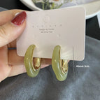 2565 Gold Edge Acetate C-shaped Hook Earrings Green 925 Silver Needle