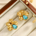 Gold / Blue Water Drop Zircon Flower