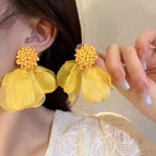 4# Yellow Snowball Braided Stud Earrings