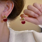 603# Silver Needle-Gold/1.3*1.1cm-Red (real gold plating)