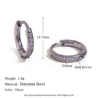 Rounded Edge Zircon Earrings-Steel Color 12mm