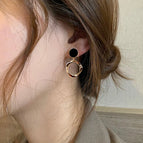 10# Black Circle Ear Studs-E0199 Silver Needle