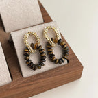 Tiger Eye Stone Beads-Silver Needle