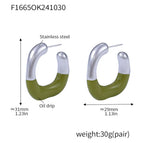 F1665-Steel Green Enamel Earrings