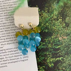 Olive green and sky blue grape ear clips