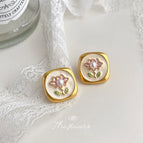 4758 Silver Needle Matte White Stud Earrings