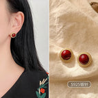 10 # Vintage Red Bean Stud Earrings