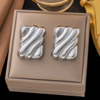 18 [Ag268] Rectangular Textured Earrings Steel Color