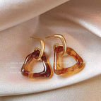 15#Caramel Amber Triangle Earrings