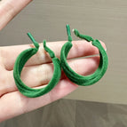 Trendy Green Velvet Twisted Round Earrings