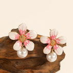 Fresh Floral Oil Drop Earrings - Pink
