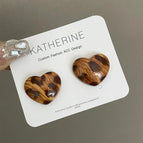 3076 Leopard Print Acrylic Fat Heart Silver Needle