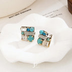 Silver Needle-Contrast Color Splicing Squares-Blue