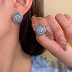 Blue round pearl earrings