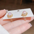 No. 93 Pearl Zircon Stud Earrings (Real Gold Plating)