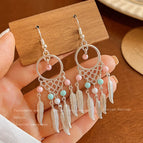 13-Blue Pink Beads Feather Ear Hook 170