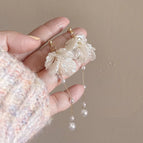 41#Petal Tassel Pearl Mosquito Coil Clip-On Earrings