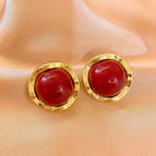 Red Gold-edged Irregular Round Stud Earrings ES21501-1
