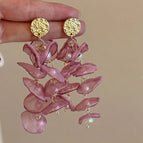 Gentle tulle petal beaded tassel stud earrings