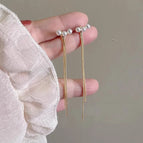 55#Three Pearl Tassel Mosquito Coil Clip-On Earrings