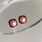 Square Drop Pearl-E0199 Silver Needle