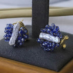 Blue Glass Natural Pearl Stud Earrings