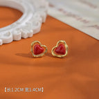 Red Wine Heart Oil Drop Earrings (S925 Silver Needle)