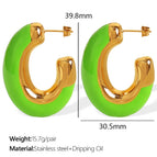 Eh720 Green Drop Oil Gold Earrings