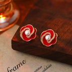【Hot Sale】EH-1165 Camellia Red Stud Earring【Real Gold Plating Thickened Sapphire】