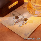6#Coffee Crystal Tassel Stud Earrings