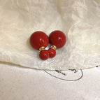 Silver Needle-Red Pearl Stud Earrings