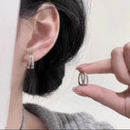 25#Silver diamond double layer c-ring earrings