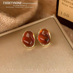 17#French Irregular Amber Earrings