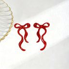 Irregular Ribbon Bowknot Earrings~ Red A-718