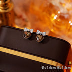 13#Brown Heart Zircon Earrings