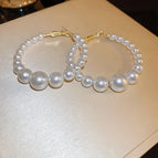 58# Silver Needle-Golden-White Pearl Earrings