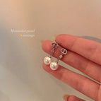 127#CD Pearl Pendant Stud Earrings