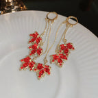 35# Ear Clip-Gold/1.3*1.1cm-Red Diamond Embedded Maple Leaf
