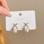 9# Cross Pearl Earrings-Gold