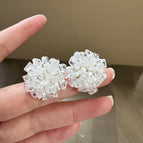 Sweet White Crystal Beaded Flower Earrings